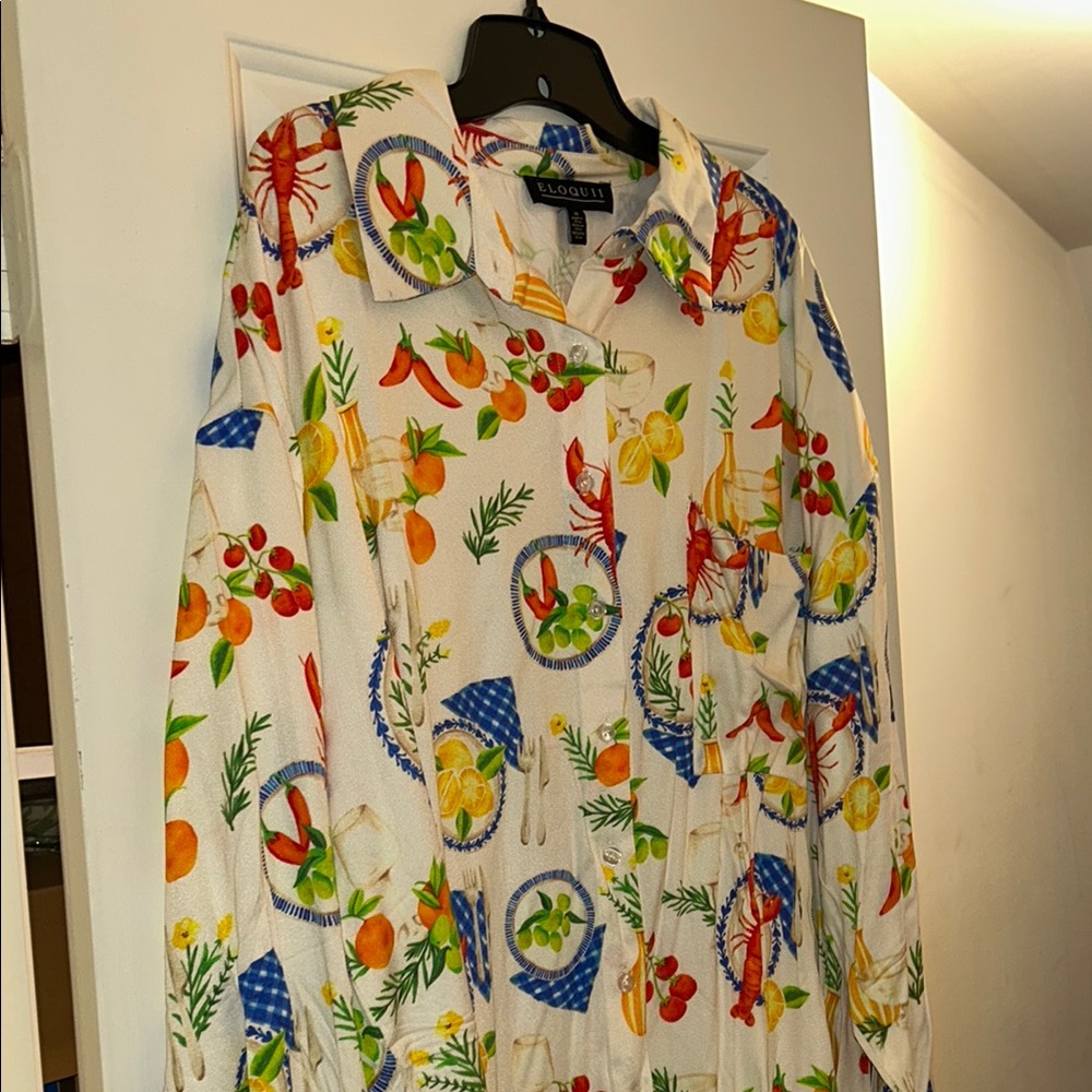 Colorful Fruit and Floral Button-Up Shirt